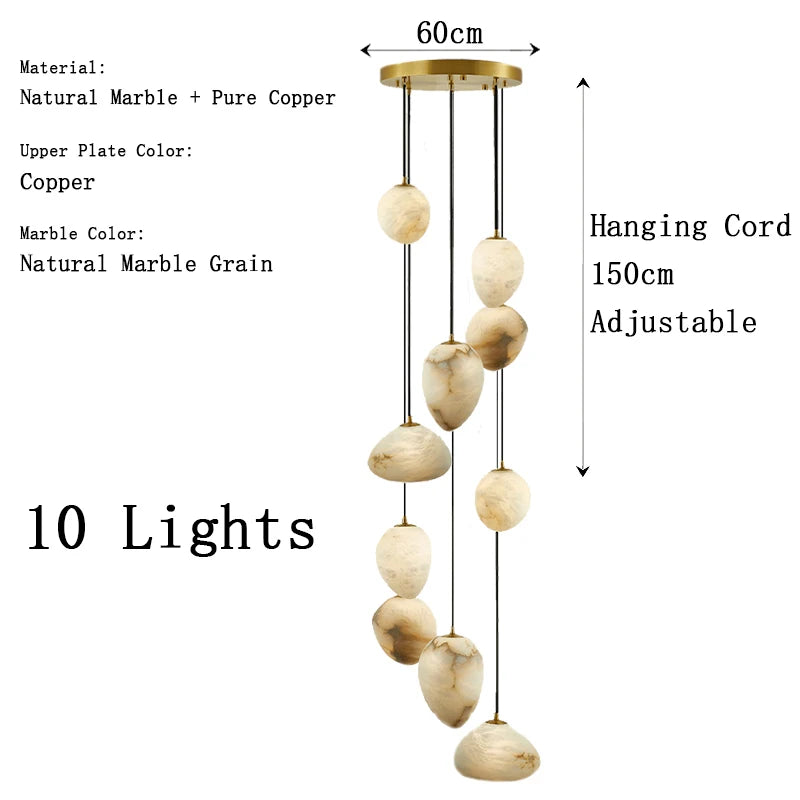 Natural Marble Art Pendant Lights Stone Lustre Copper LED Indoor Room Hanging Lamps For Ceiling Hall Stair Luxury Home Decor