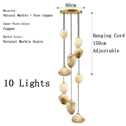 Natural Marble Art Pendant Lights Stone Lustre Copper LED Indoor Room Hanging Lamps For Ceiling Hall Stair Luxury Home Decor