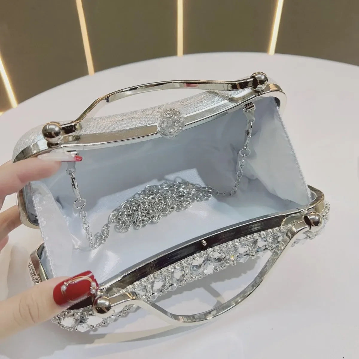 Elegant Rhinestone Clutch Evening Bag Women Party Clutch Purse Fringe for Birthday Wedding Banquet Occasions Handbag Wedding