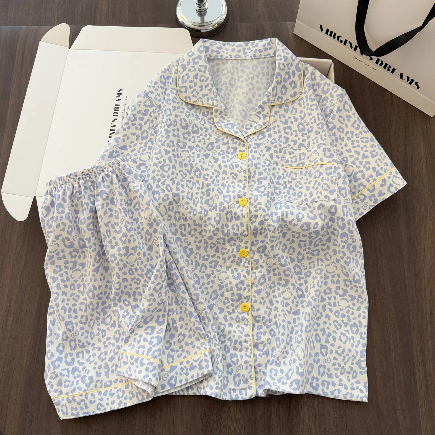 Women Summer Lapel Open Front Pajama Set Short Sleeve Top Shorts, Sweet Ins Teen Loungewear, Casual Daily Outdoor Home Wear Suit