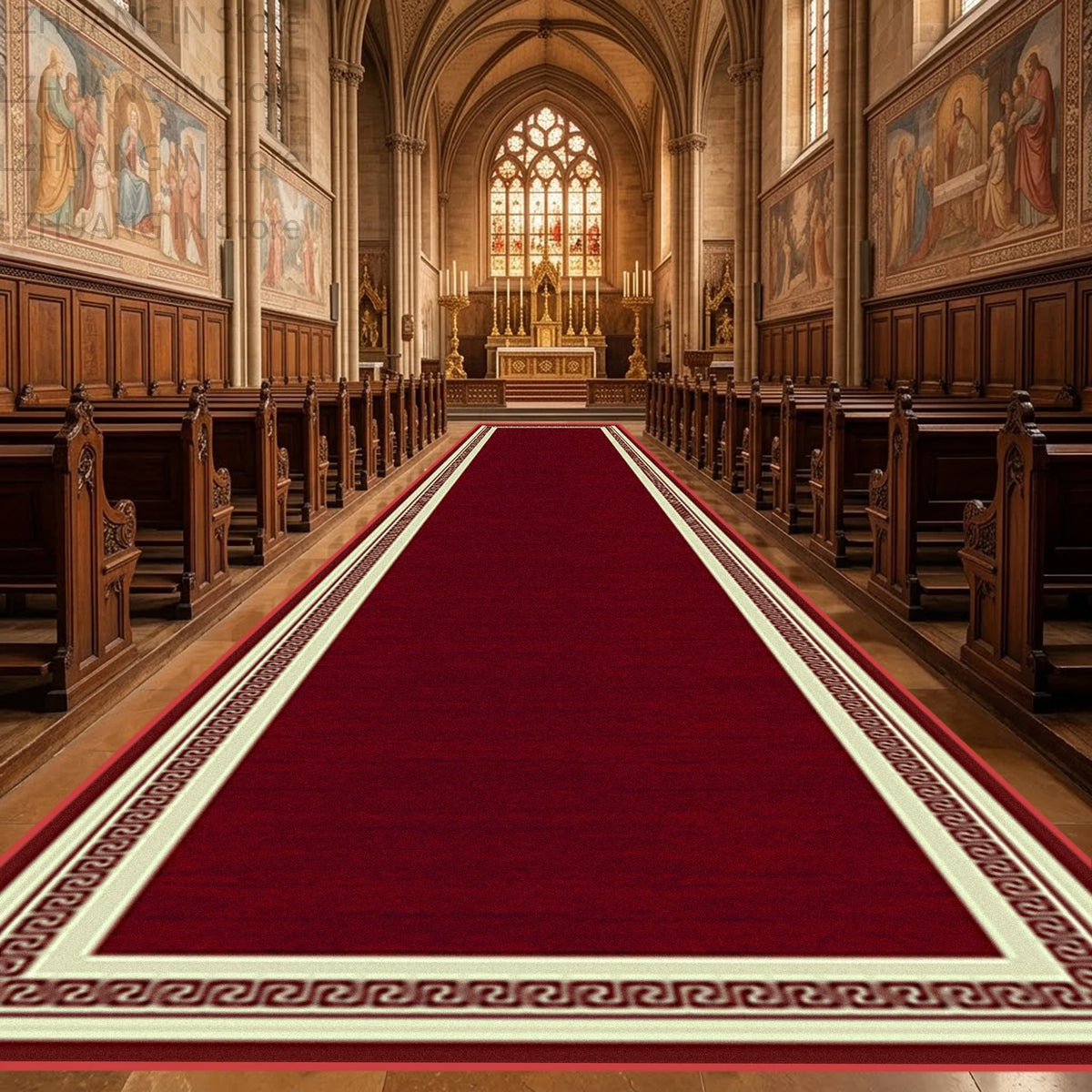 Red Luxury European Style Long Corridor Carpet Decoration Church Wedding Non-slip Soft Runner Rug Easy Clean Lint-free Floor Mat