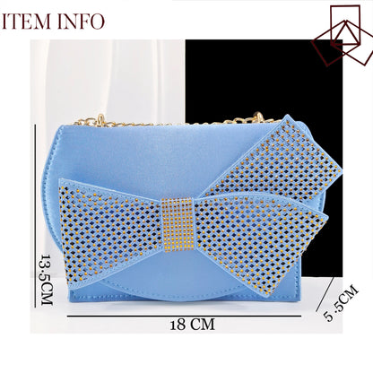 Queena Yan Sky Blue Color Peep Toe High Women Heels Shoes and Bags for Women Rhinestone Evening Party Elegant Luxury Handbag