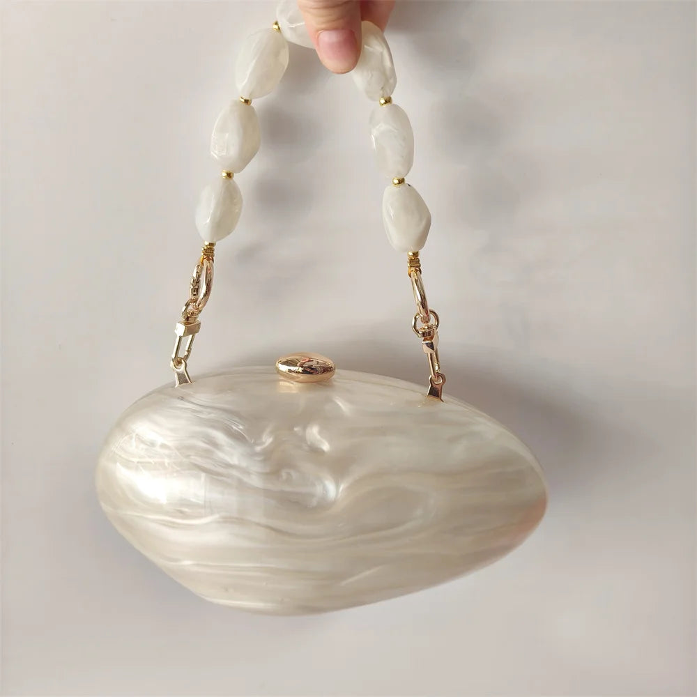 Oval Marble Beige Shell Acrylic Luxury Elegant Lady Evening Bag Cute Handbag Wedding Lady Girl Female Mini Purse