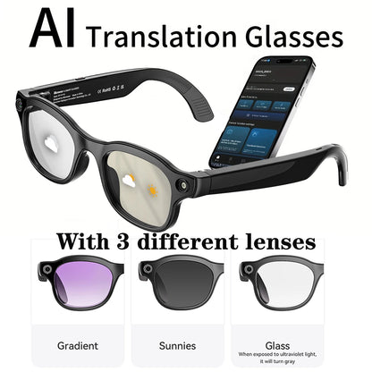 800W HD AI Smart Glasses with Camera, 1080P HD Video Recording, AI Assistant, Real-Time Translation, with Color-Changing Lenses