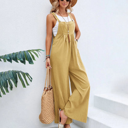Women Casual Straps Jumpsuits Summer Autumn Harajuku Slim Wide Leg Trousers Dungaree Bib Overalls Elegant Sleeveless BF Jumpsuit