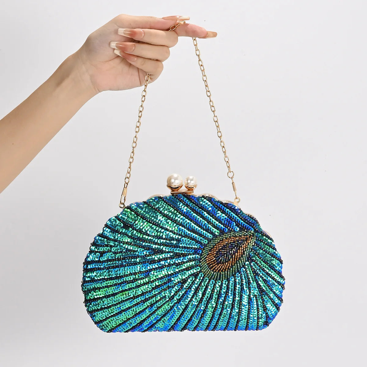 Shell Shape Women's Clutch Bag Sequin Purses and Handbags Luxury Designer Retro Embroidery Evening Bag Female Party Handbag