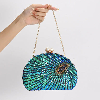 Shell Shape Women's Clutch Bag Sequin Purses and Handbags Luxury Designer Retro Embroidery Evening Bag Female Party Handbag