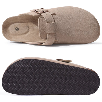 Smile New Cow Suede Women's Potato Shoes With Adjustable Strap Cork Insole Mules Outdoor Unisex Clogs Slippers With Arch Support