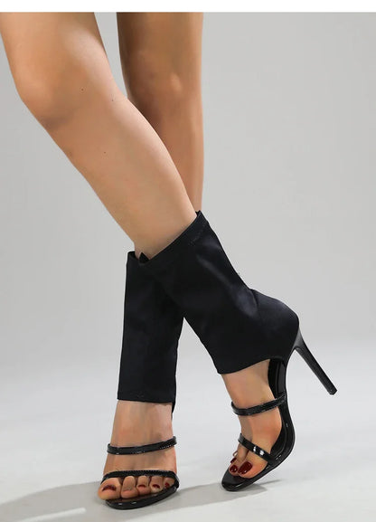 Eilyken Sexy Spring Autumn Stretch Boots High Heels Women Sandals Fashion Peep Toe Ankle Strap Hollow Pumps Pole Dancing Shoes