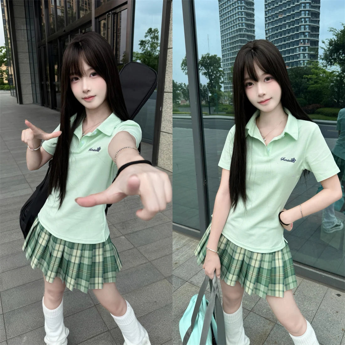 Japanese JK Uniform Polo Shirt and Skirt Suit Spring and Summer Wear Genuine All-match College Style Female Cute Lady Quiet
