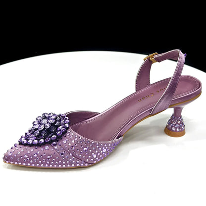 Latest Women Italian Shoes and Matching Bags Decorated with Rhinestone Elegant Pointed Toe Wedding Shoes Bride