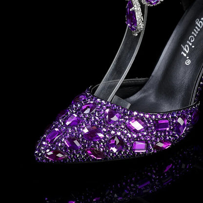 2024 Autumn Slim Heels Shallow Mouth Luxury Blue Water Diamond Pearl Women Single Shoes 9CM Wedding Party Shoes Sandalias Mujer