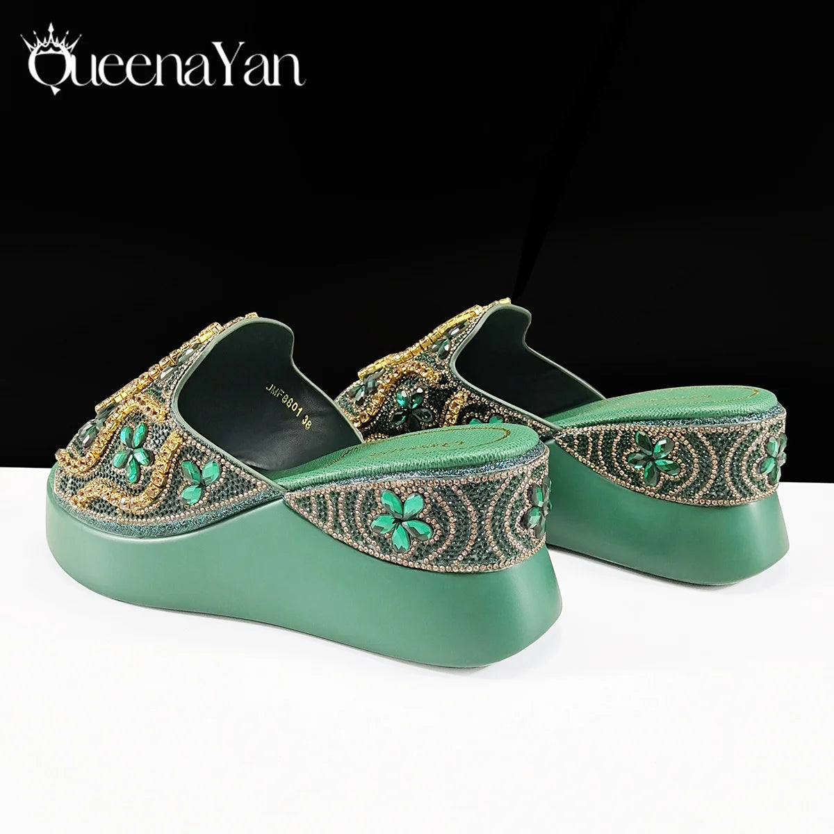 Queena Yan High Quality 2025 Newst Hot Selling Open Toe Slingback Sandals with Bag Set in Green Color For Women Wedding Party