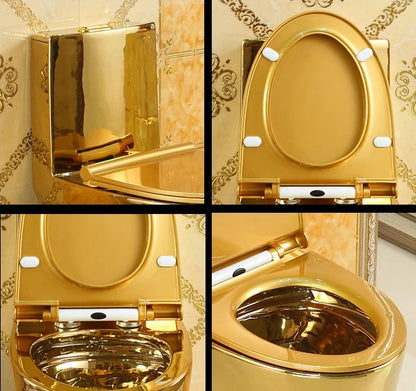 European Royal Luxury Electroplated S Trap/p Trap Golden Color Water Closet Bathroom Commode One Piece Gold Toilet Bowl