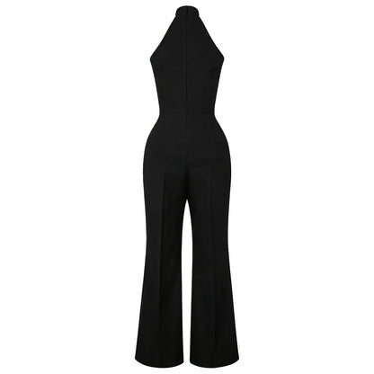 Summer Vacation Women V-neck Sleeveless Jumpsuit Office Lady Black Rompers Layered Bodysuit for Rave Work Party Daily Wear Club