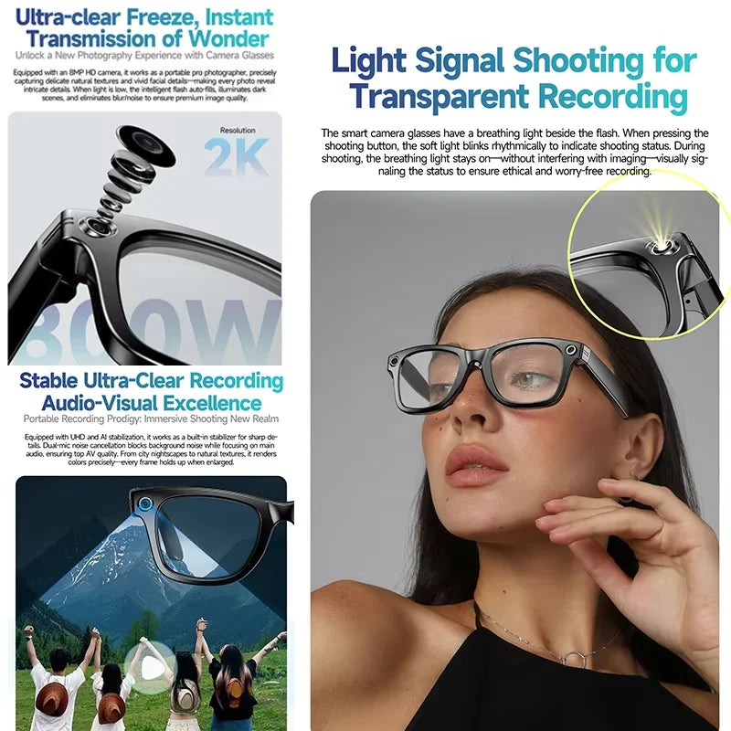 Trending Smart Sunglasses With 8MP 4K Camera Wifi Ai Translation Take Photos Videos Audio Music Smart Wearable Headset Glasses
