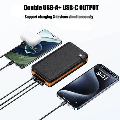 30000mAh Solar Power Bank Flip Panel Large Capacity IOS/Android USB Fast Charge Dual Charging Solar/Type-C Portable for Camping