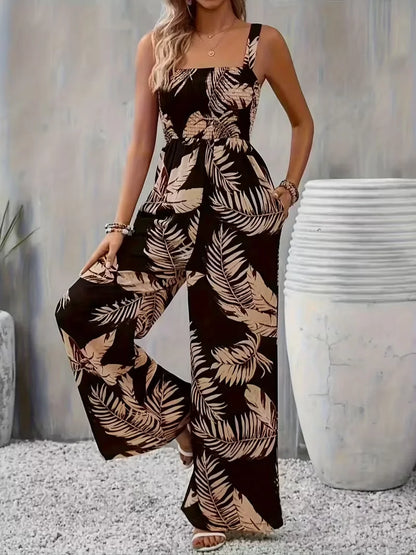 Women's Summer Elegant Back Hugging Tropical Printed Overalls