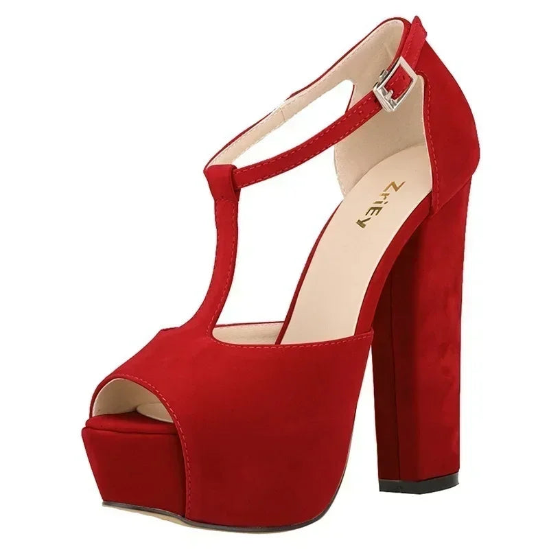 Platform Open Toe High Heels Summer Women Ankle Strap Sandals Sexy 14cm High Heels Buckle Thick Pumps Wedding Jazz Dance Shoes