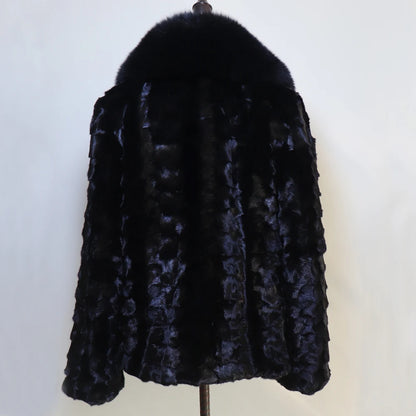New Women Winter Real Fur Coat Warm Fashion 100% Natural Mink Fur Jacket with Fox Fur Collar Lady Thick Real Mink Fur Overcoat