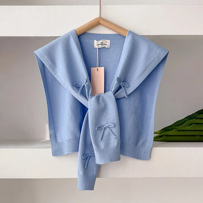 Korean Knitted Shawl Summer Air Conditioning Fake Collar Neck Guard Knit Thin Knotted Cape Shoulder Scarf For Women