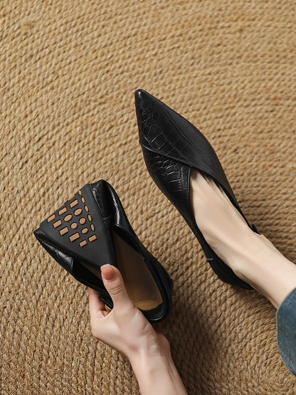NEW 2025 Trend Genuine Leather Splicing Women Flats Spring Autumn Pattern Flat Shoes Lady Leopard Pointed Toe Buckle Style Shoes