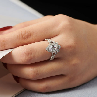 Newshe 1.5 Ct Halo Pear Cut 925 Silver Engagement Ring Set for Women Cambered Wedding Band High Grade Cz Luxury Bridal Jewelry