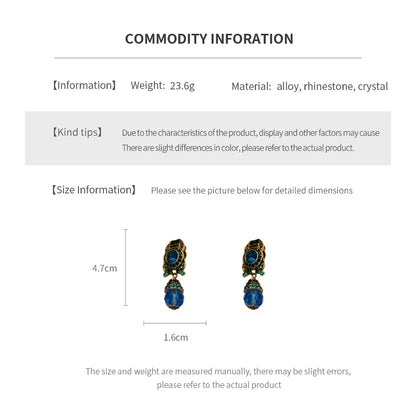 Rhinestone Bluey Crystal Clip Earrings for Womens Medieval Vintage Fashion Peisonality Sparkle Charms Earring Luxury Jewelry New