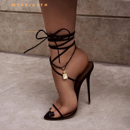 big size 35-44 New 12cm pointed open toe strap slim strap sexy super high heels sandals slim heel versatile sandals for women