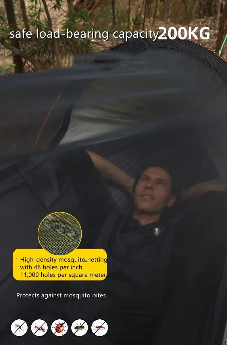 Outdoor Camping Hammock with Sunshade and Mosquito Net Anti-Rollover Single Double Portable Hanging Bed with Bug Net