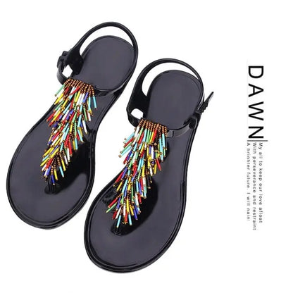 Women's Shoes Flip-flops Sandals for Woman Black Footwear Plastic with Low Heels Summer 2025 Crystal Pvc Wholesale Luxury Sale H