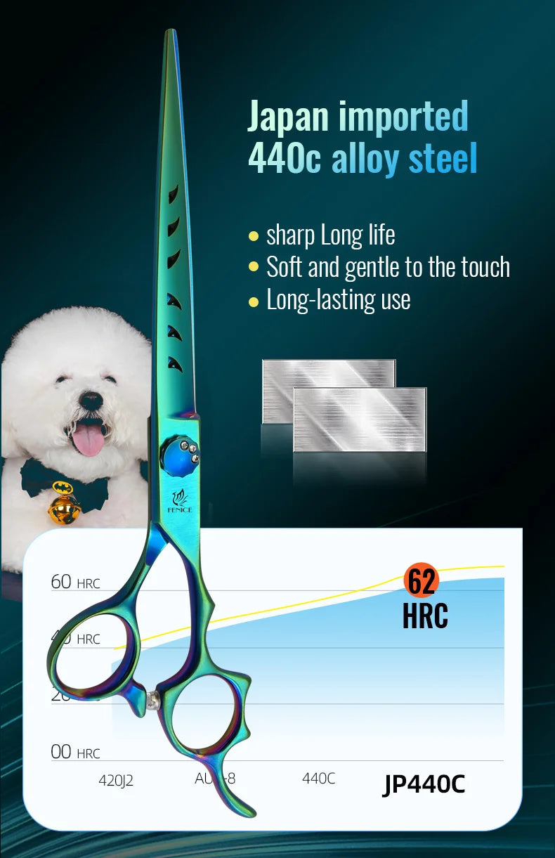 Fenice JP440C 7/7.5 Inch Professional Pet Dogs Grooming Scissors Kits Straight Curved Thinnier Chunker Shears Set For Dogs