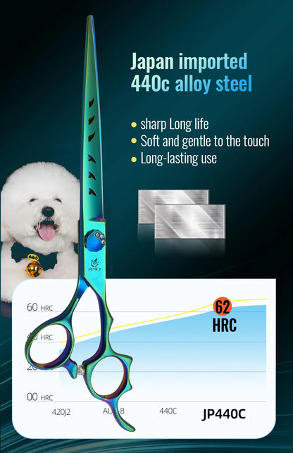 Fenice JP440C 7/7.5 Inch Professional Pet Dogs Grooming Scissors Kits Straight Curved Thinnier Chunker Shears Set For Dogs