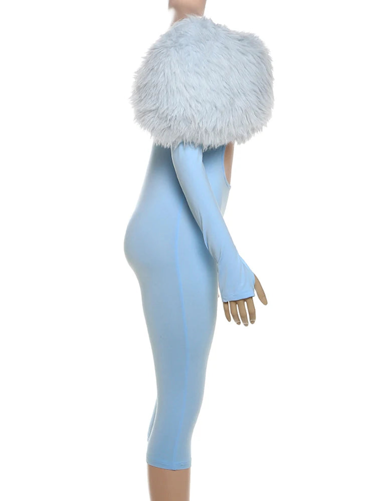 Weird Puss Furry Slash Neck Jumpsuit Woman Sexy Hollow Patchwork Full Sleeve Backless Skinny Hottie Street Autumn New Overalls