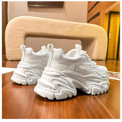ZJR 14cm Chunky Sneakers for Women Super Increasing Women Shoe High Quality Real Leather Shoes Lightweight Platform Shoes 8-14cm