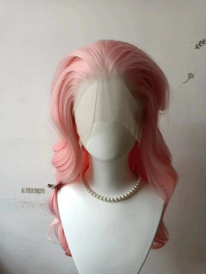 13x4 Lace Front Wig Pink Lolita Long Wavy Hair Wig for Women High Temperature Fibers Synthetic Lace Wigs Wear and Go Cosplay