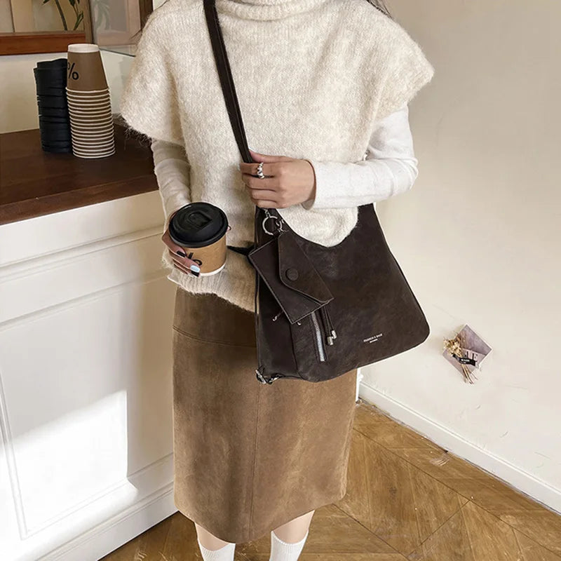 Fashionable Retro Versatile Crossbody Bag New Style Pure Color Multi-Function Single Shoulder Bags Elegant Quality Handbag