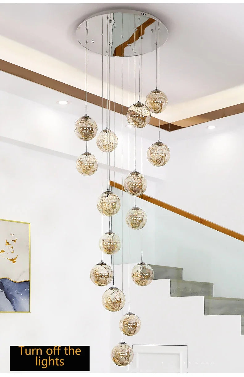 Starry Sky Staircase Lamp Long Chandelier Nordic Design Duplex Corridor Light Luxury Creative Pendant Lights Apartment Hall