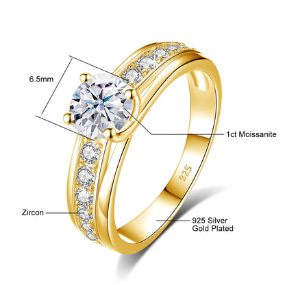 Luxury 1 Carat Moissanite Ring For Women Solid 925 Silver Rhodium Plated Luxury Wedding Jewelry With Certificate Gift Female Hot