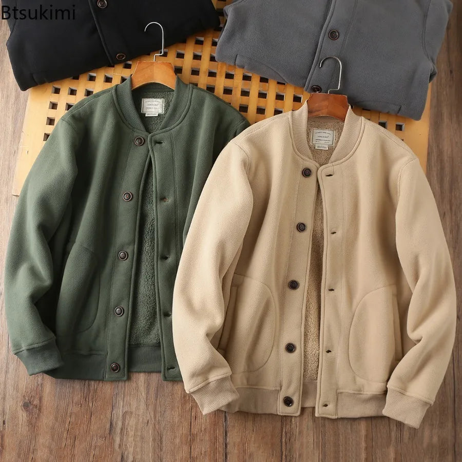 Winter New Men's Baseball Coats Double-sided Polar Fleece Soft Warm Men Jackets Thicken Casual Windbreak Outwear Male Streetwear