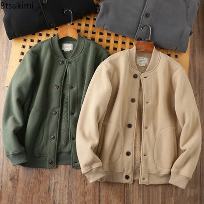 Winter New Men's Baseball Coats Double-sided Polar Fleece Soft Warm Men Jackets Thicken Casual Windbreak Outwear Male Streetwear