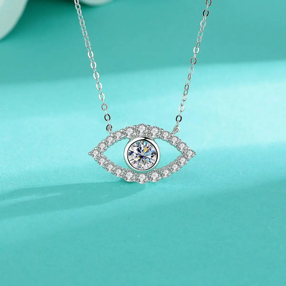 TS 925 Sterling Silver Plated Platinum Moissanite Necklace For Women 1 Carat Lab Moissanite Eye Pendant Necklace Jewelry Gift