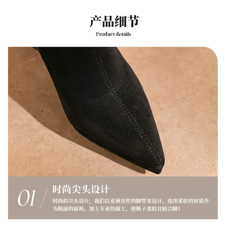Black Knee High Boots For Women Pointed Toe 10cm High Heel Platform Side Zipper Slim Party Tall Boots Autumn Winter Lady Shoes