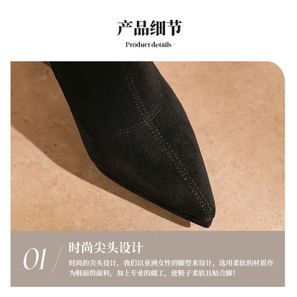 Black Knee High Boots For Women Pointed Toe 10cm High Heel Platform Side Zipper Slim Party Tall Boots Autumn Winter Lady Shoes