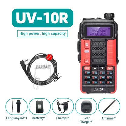 Baofeng UV-10R High Power Walkie Talkie 999CH FM Radio Flashlight VOX Portable Outdoor Hunting Construction Two Way Radio