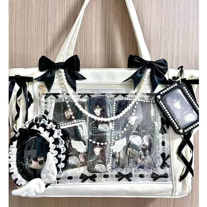 New Japanese Cute Sweet Ribbon Ita Bag Lolita Girls Transparent Handbags Fashion Large Capacity Tote Bag Aesthetic Shoulder Bags