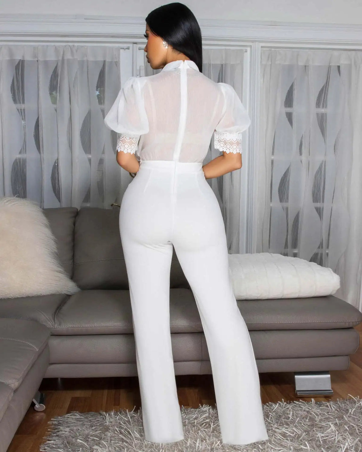 Patchwork Wide Leg Party Jumpsuit Sexy Women Turn Down Collar Elegant Lace Night Club Romper Overalls