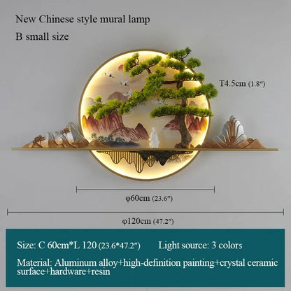 TINNY Modern LED Wall Picture Light Inside Creative Chinese Pine Landscape Mural Sconces Lamp for Home Living Bedroom Study