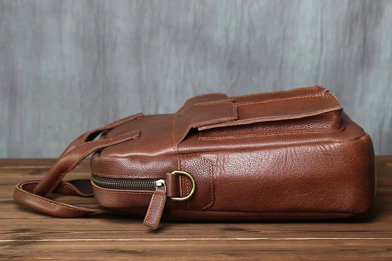 NZPJ New Retro Leather Men's Handbag Top Layer Cowhide Vertical Single Shoulder Messenger Bag Postman Briefcase Computer Bag
