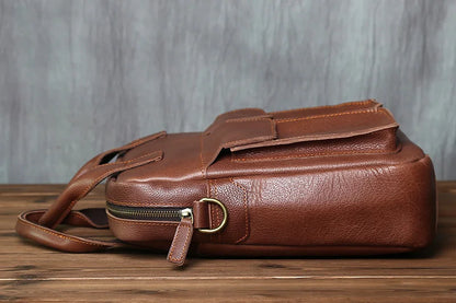 NZPJ New Retro Leather Men's Handbag Top Layer Cowhide Vertical Single Shoulder Messenger Bag Postman Briefcase Computer Bag